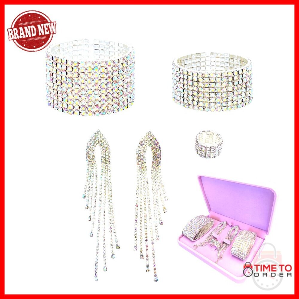 Crystal Rhinestone Jewelry Set Stretch Fit Elegant Stage Competition Accessories